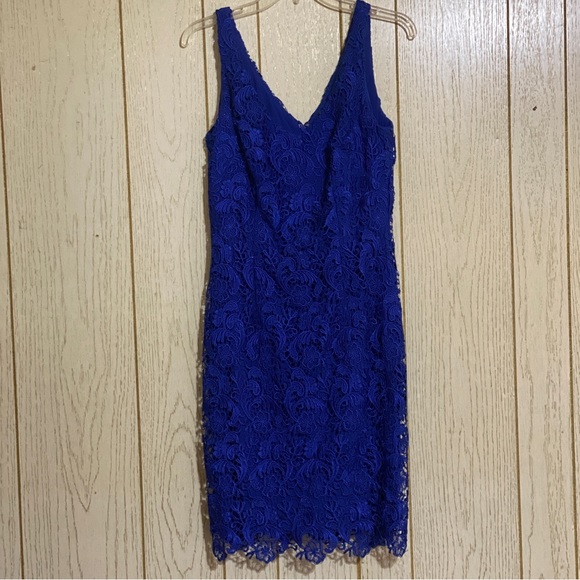 Lauren Ralph Lauren Royal Blue Midi Lined Floral Lace Cocktail Dress - Picture 4 of 14
